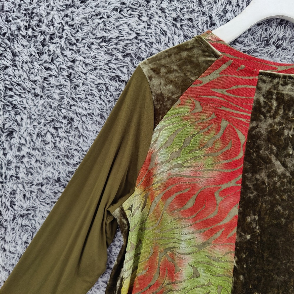 LOGO Women Whimsigoth Burnout Velvet Festival Vamp Tunic 1X Green Red Abstract - Picture 12 of 16